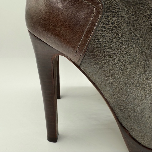 Tory Burch Lawson Bootie Pewter Brown Leather Platform Stiletto Ankle Boots 8.5 - Picture 10 of 17